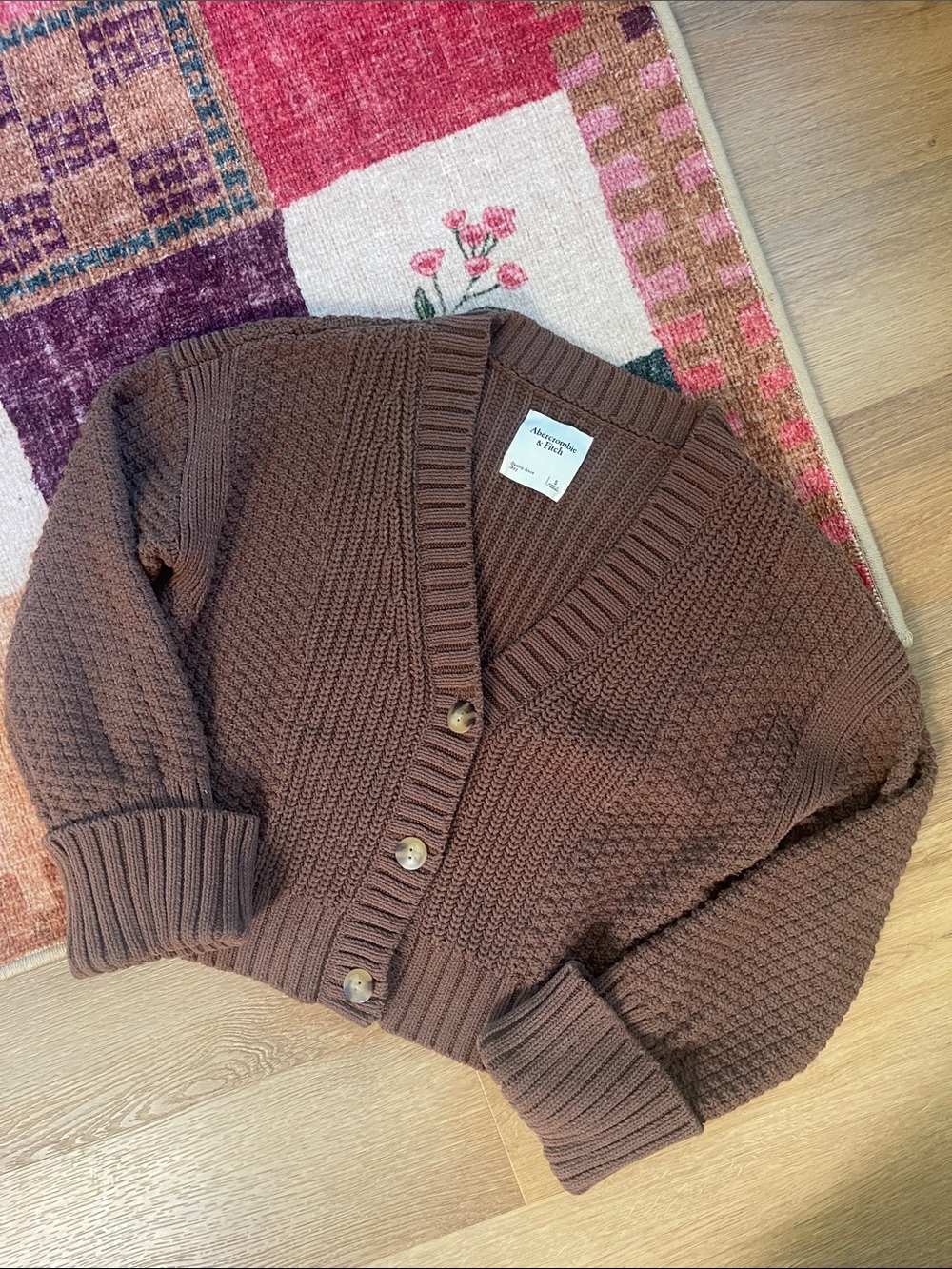 Abercrombie & Fitch Brown Chunky Cable-knit V-Neck Button Cardigan
